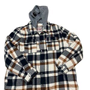 Levis Men's Cotton Plaid Sherpa Lined Shacket W/Hood  Size XL